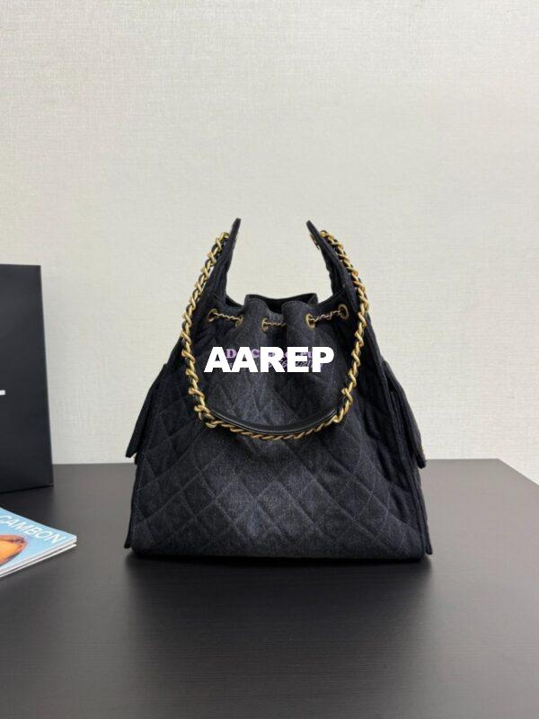 Replica Chanel 25C Large Bucket Bag in Washed Denim AS5311 Black 6