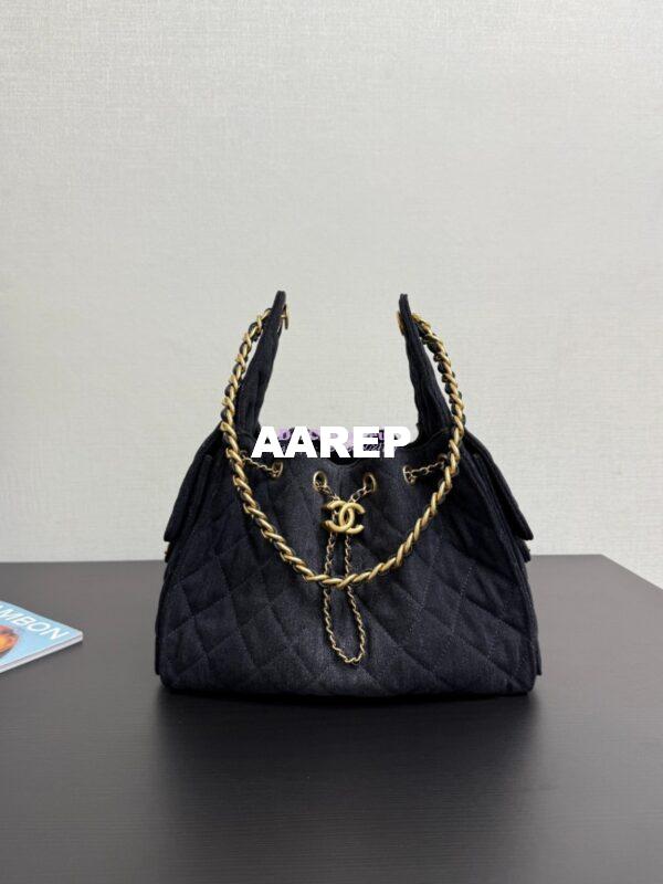 Replica Chanel 25C Small Bucket Bag in Washed Denim AS5293 Black 3