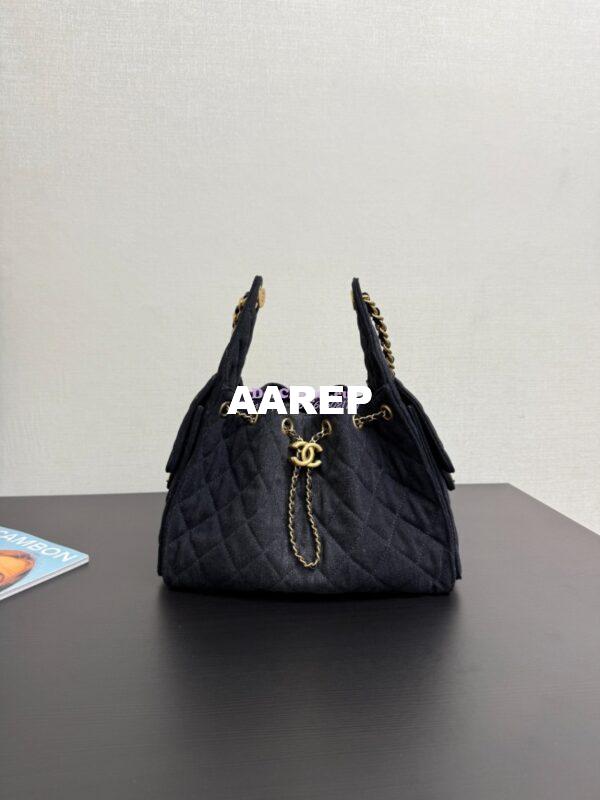 Replica Chanel 25C Small Bucket Bag in Washed Denim AS5293 Black 5
