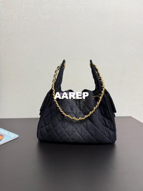 Replica Chanel 25C Small Bucket Bag in Washed Denim AS5293 Black 6