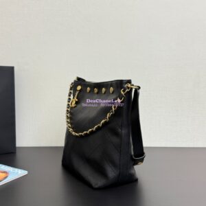 Replica Chanel SS25 Large Bucket Bag in Shiny Lambskin Gold Hardware AS5406 Black 2