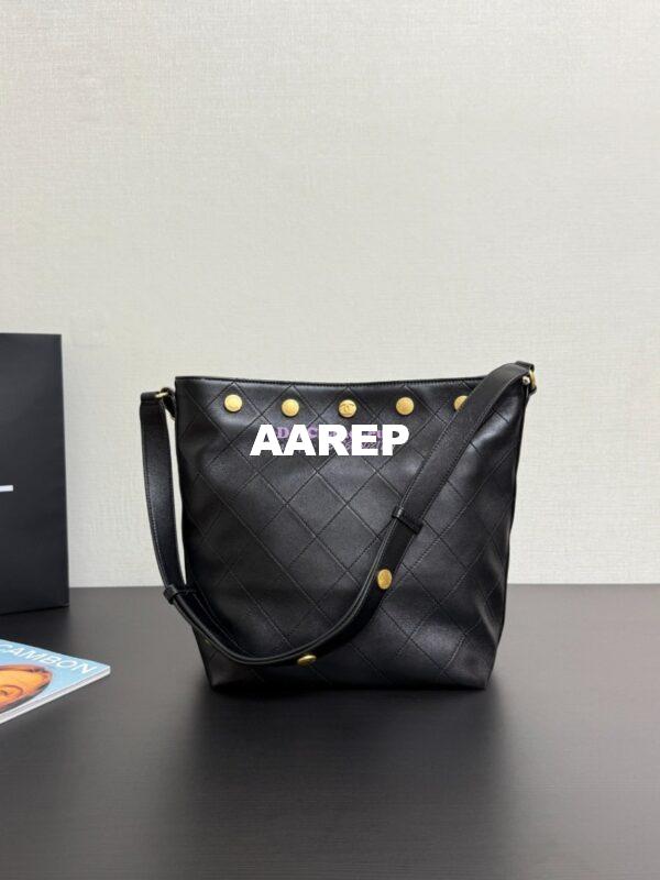 Replica Chanel SS25 Large Bucket Bag in Shiny Lambskin Gold Hardware AS5406 Black 5