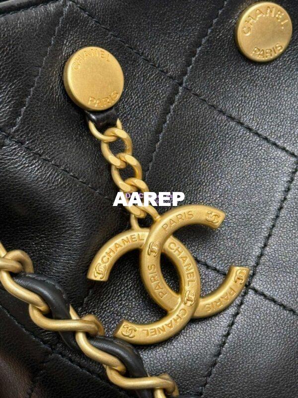 Replica Chanel SS25 Large Bucket Bag in Shiny Lambskin Gold Hardware AS5406 Black 6