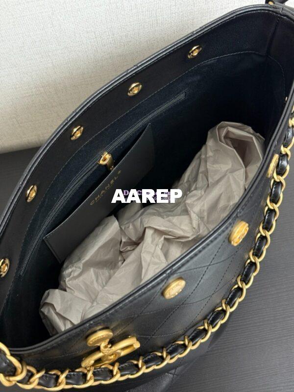 Replica Chanel SS25 Large Bucket Bag in Shiny Lambskin Gold Hardware AS5406 Black 8