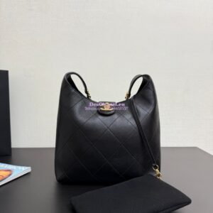 Replica Chanel SS25 Large Hobo Bag Shiny Lambskin AS5410 Black