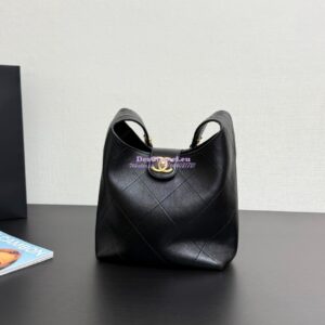 Replica Chanel SS25 Hobo Bag Shiny Lambskin AS5409 Black