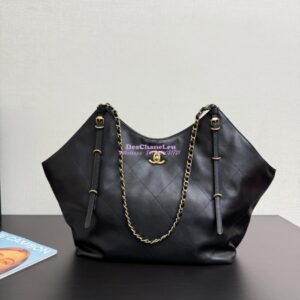 Replica Chanel SS25 Large Shopping Bag Calfskin AS5466 Black 2