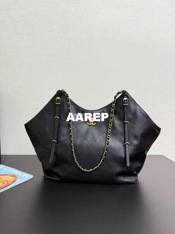 Replica Chanel SS25 Large Shopping Bag Calfskin AS5466 Black 2