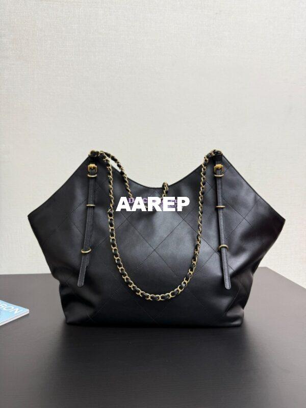 Replica Chanel SS25 Large Shopping Bag Calfskin AS5466 Black 8