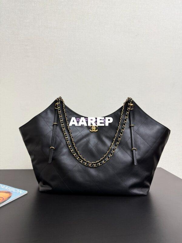 Replica Chanel SS25 Maxi Shopping Bag Calfskin AS5463 Black 4
