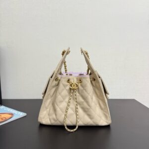 Replica Chanel 25C Small Bucket Bag in Grained Calfskin AS5293 Beige
