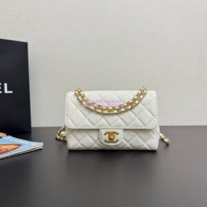 Replica Chanel SS25 Flap Bag in Grained Calfskin AS5240 White