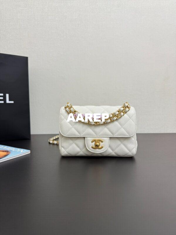 Replica Chanel SS25 Mini Flap Bag in Grained Calfskin AS5239 White