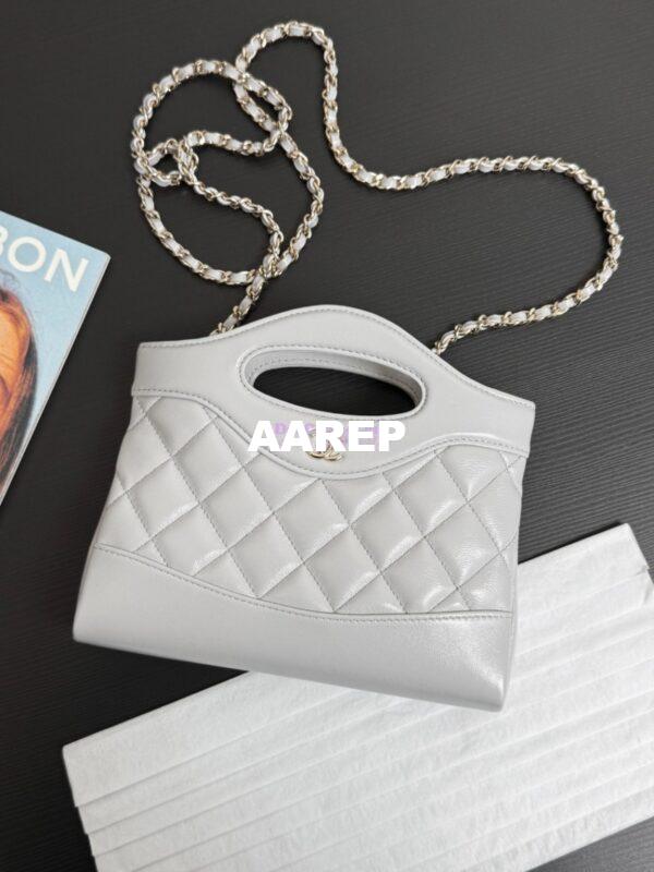 Replica Chanel 24C 31 Mini Shopping Bag Chain Clutch Shiny Lambskin & Gold-Tone Metal AS3656 Luxe Grey 3