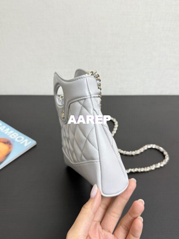 Replica Chanel 24C 31 Mini Shopping Bag Chain Clutch Shiny Lambskin & Gold-Tone Metal AS3656 Luxe Grey 7
