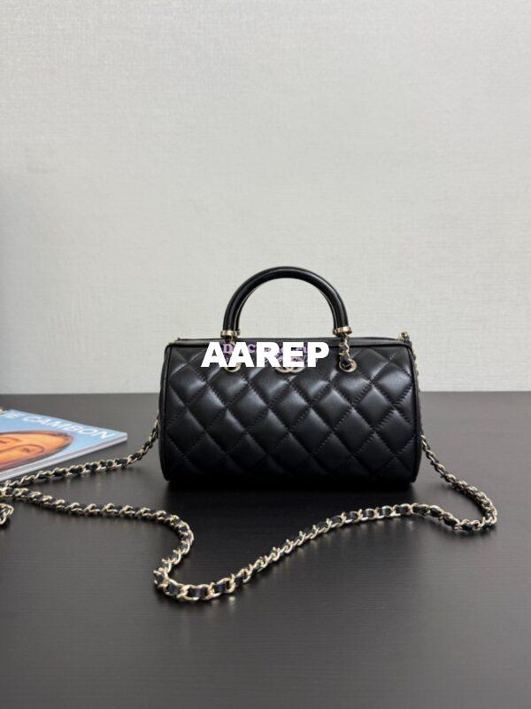 Replica Chanel 25P Lambskin Mini Bowling Bag with Enamel Handles AP4411 Black Limited Edition