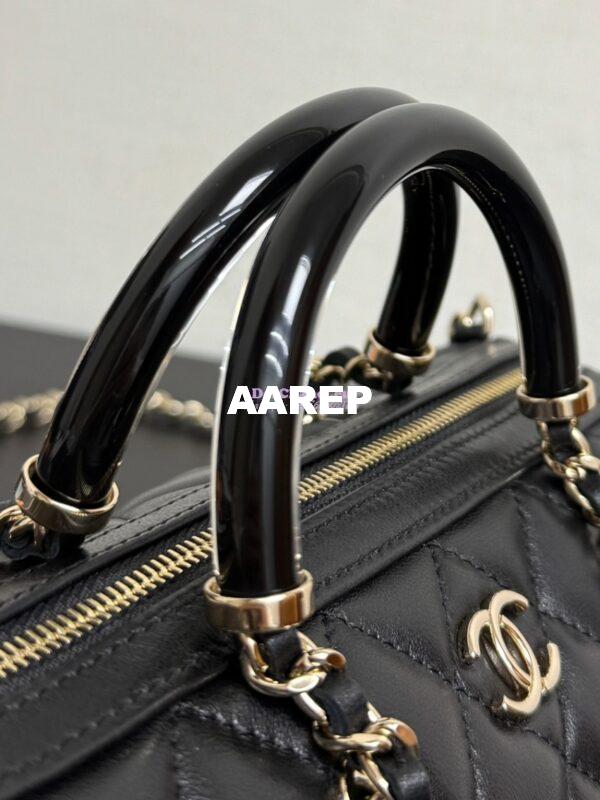 Replica Chanel 25P Lambskin Mini Bowling Bag with Enamel Handles AP4411 Black Limited Edition 3