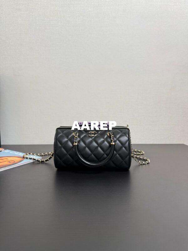Replica Chanel 25P Lambskin Mini Bowling Bag with Enamel Handles AP4411 Black Limited Edition 5