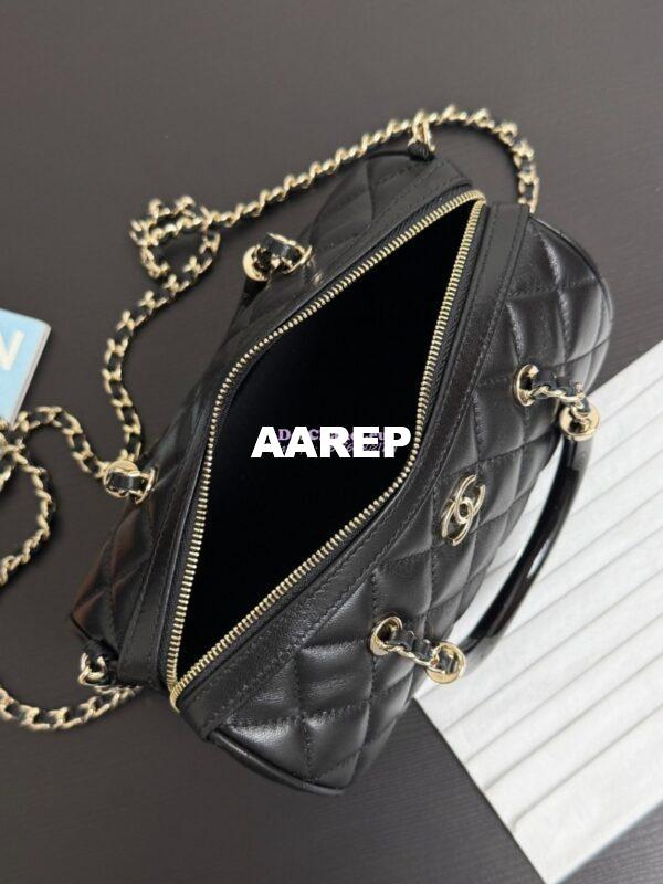 Replica Chanel 25P Lambskin Mini Bowling Bag with Enamel Handles AP4411 Black Limited Edition 7