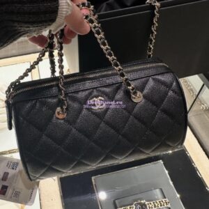 Replica Chanel 25P Grained Calfskin Mini Bowling Bag AP4474 Black 2