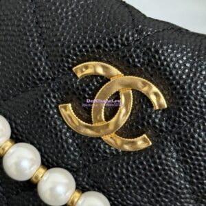 Replica Chanel SS25 Grained Calfskin Pouch with Pearls Chain AP4584 Black Limited Edition 2
