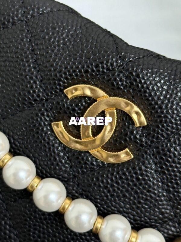 Replica Chanel SS25 Grained Calfskin Pouch with Pearls Chain AP4584 Black Limited Edition 2
