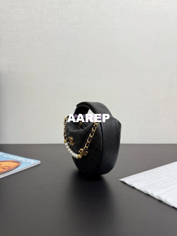 Replica Chanel SS25 Grained Calfskin Pouch with Pearls Chain AP4584 Black Limited Edition 3