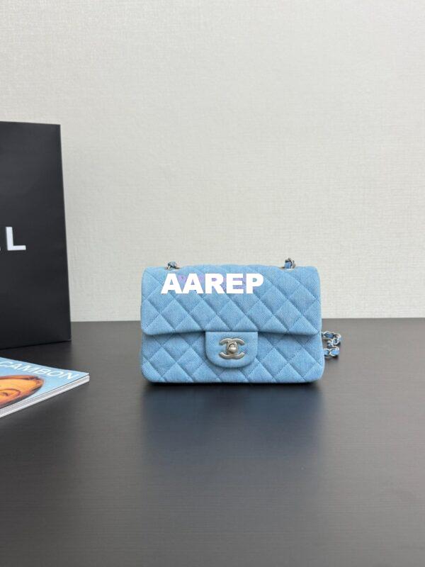 Replica Chanel Small Classic Flap CF Bag Denim with Matte Silver Hardware 20cm Light Blue 4