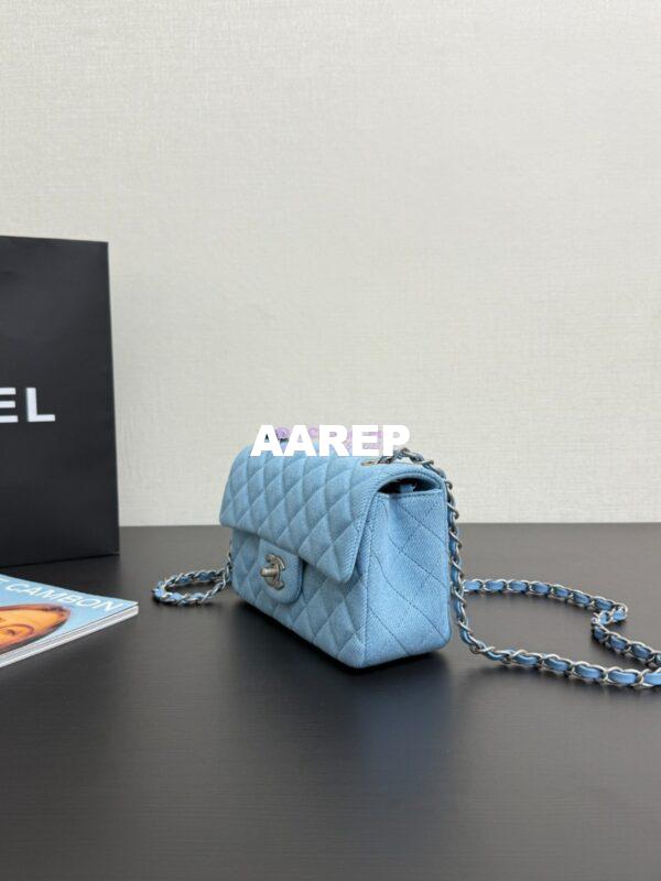 Replica Chanel Small Classic Flap CF Bag Denim with Matte Silver Hardware 20cm Light Blue 5