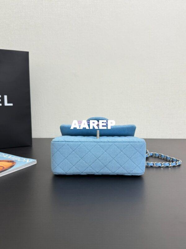 Replica Chanel Small Classic Flap CF Bag Denim with Matte Silver Hardware 20cm Light Blue 6