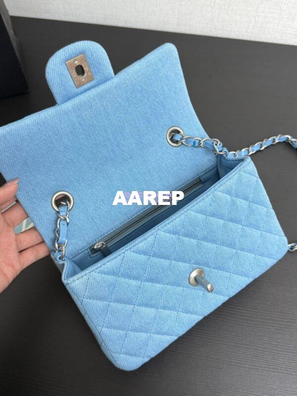 Replica Chanel Small Classic Flap CF Bag Denim with Matte Silver Hardware 20cm Light Blue 8