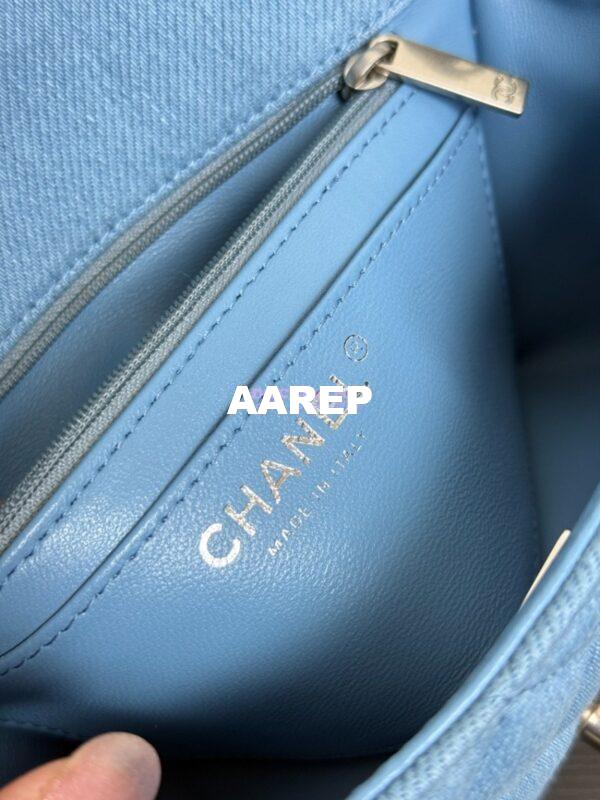 Replica Chanel Small Classic Flap CF Bag Denim with Matte Silver Hardware 20cm Light Blue 9