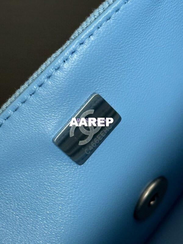 Replica Chanel Small Classic Flap CF Bag Denim with Matte Silver Hardware 20cm Light Blue 10