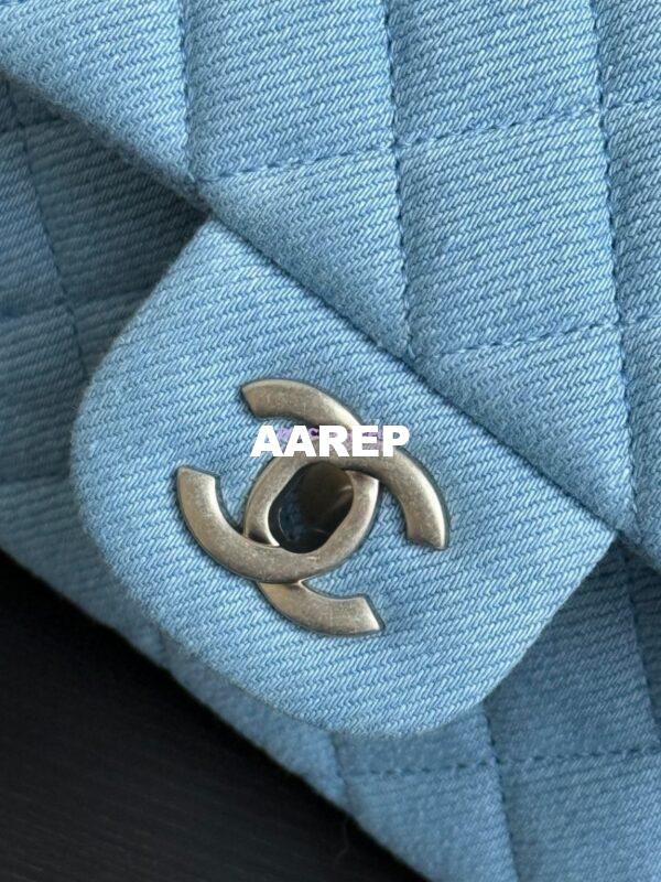Replica Chanel Small Classic Flap CF Bag Denim with Matte Silver Hardware 20cm Light Blue 11