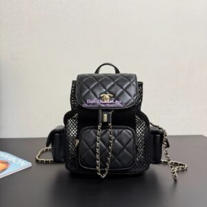 Replica Chanel SS25 Mesh and Lambskin Quilted Duma Backpack AS5484 Black 2