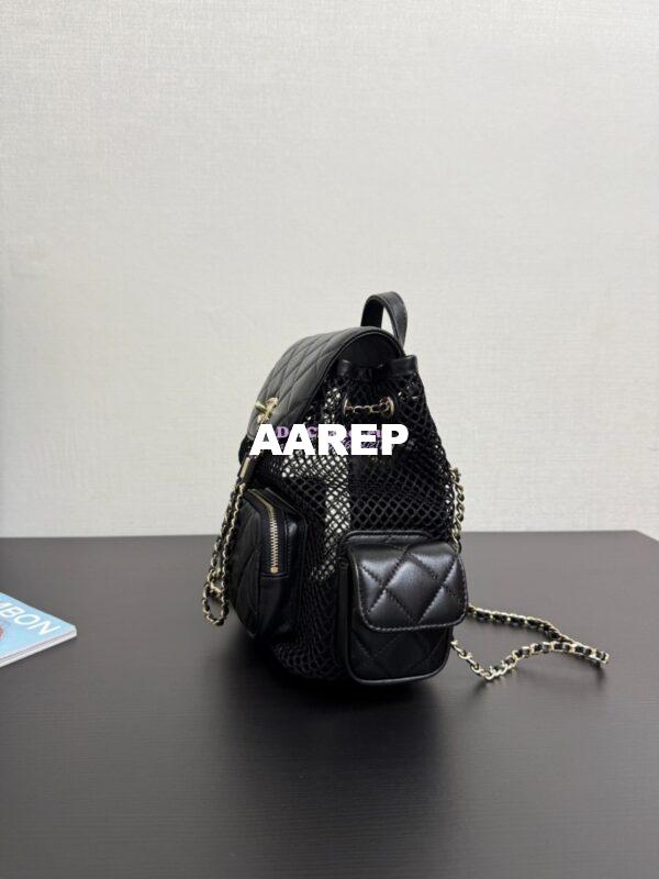 Replica Chanel SS25 Mesh and Lambskin Quilted Duma Backpack AS5484 Black 3