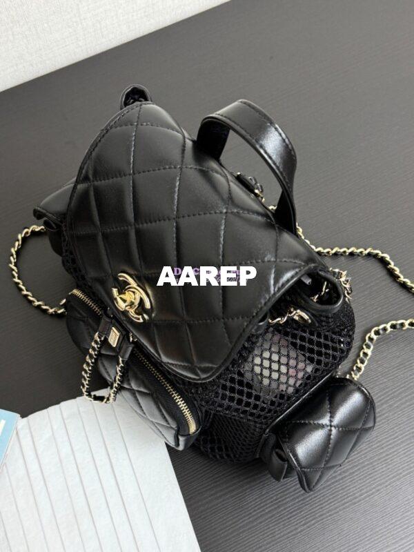 Replica Chanel SS25 Mesh and Lambskin Quilted Duma Backpack AS5484 Black 4