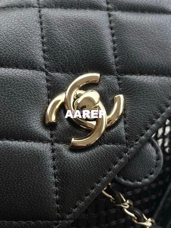 Replica Chanel SS25 Mesh and Lambskin Quilted Duma Backpack AS5484 Black 5
