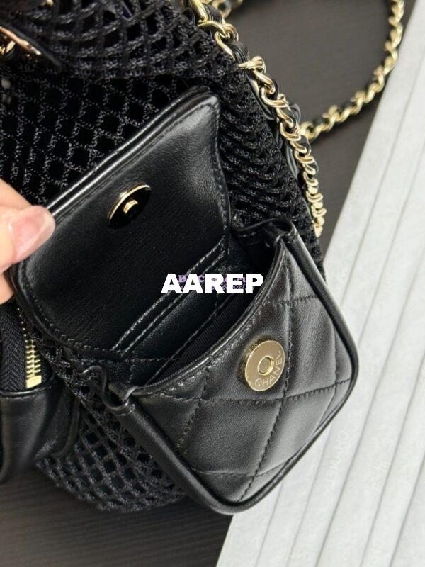 Replica Chanel SS25 Mesh and Lambskin Quilted Duma Backpack AS5484 Black 8