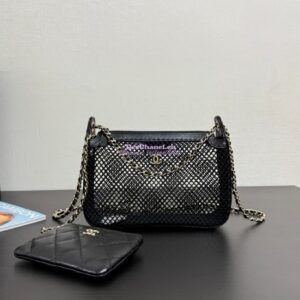 Replica Chanel SS25 Clutch With Chain  Mesh and Shiny Lambskin AP4572 Black