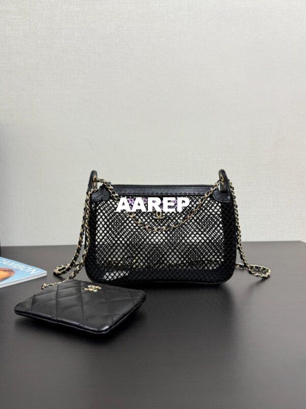Replica Chanel SS25 Clutch With Chain  Mesh and Shiny Lambskin AP4572 Black