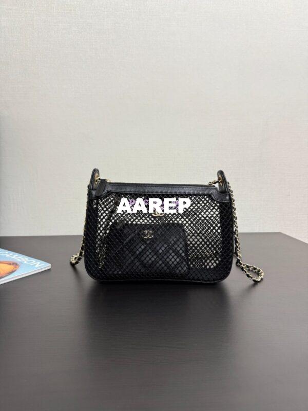 Replica Chanel SS25 Clutch With Chain  Mesh and Shiny Lambskin AP4572 Black 2
