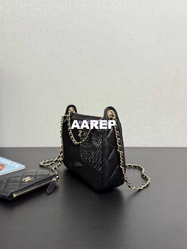 Replica Chanel SS25 Clutch With Chain  Mesh and Shiny Lambskin AP4572 Black 3
