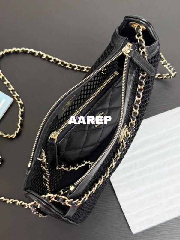 Replica Chanel SS25 Clutch With Chain  Mesh and Shiny Lambskin AP4572 Black 5