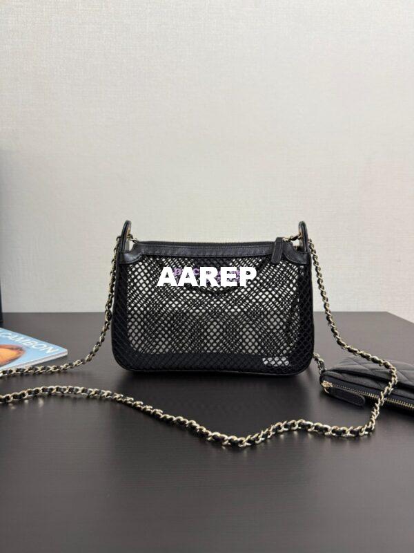 Replica Chanel SS25 Clutch With Chain  Mesh and Shiny Lambskin AP4572 Black 7