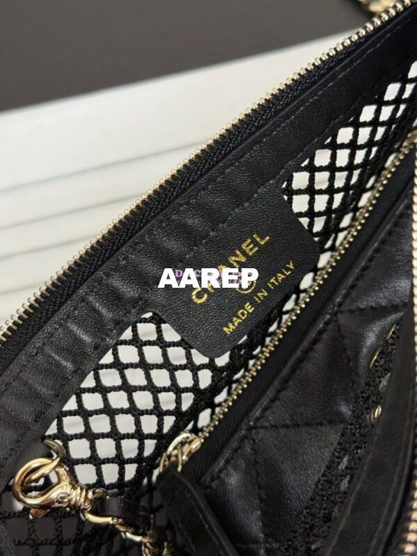 Replica Chanel SS25 Clutch With Chain  Mesh and Shiny Lambskin AP4572 Black 9