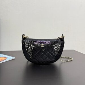 Replica Chanel SS25 Clutch With Chain  Mesh and Shiny Lambskin AP4573 Black