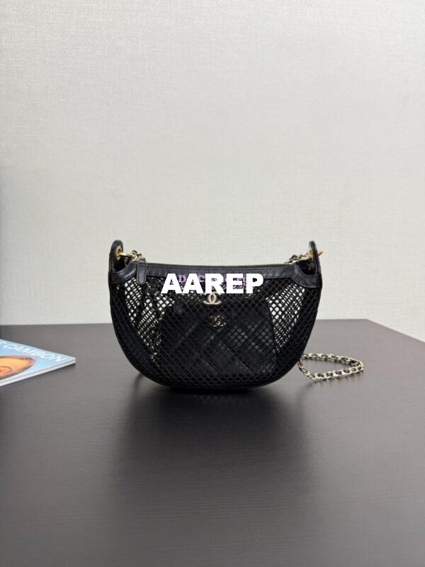 Replica Chanel SS25 Clutch With Chain  Mesh and Shiny Lambskin AP4573 Black