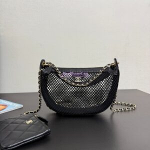 Replica Chanel SS25 Clutch With Chain  Mesh and Shiny Lambskin AP4573 Black 2