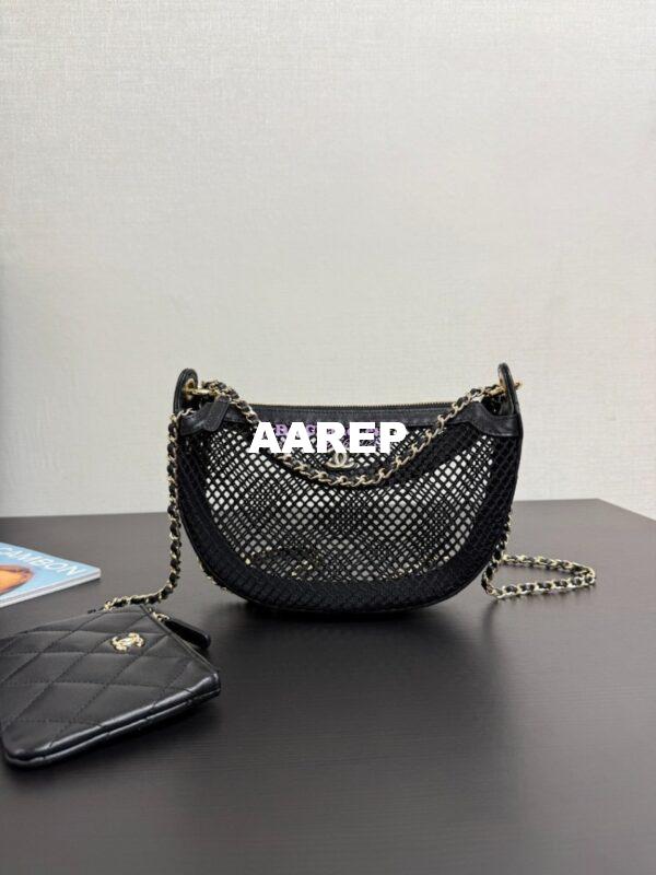 Replica Chanel SS25 Clutch With Chain  Mesh and Shiny Lambskin AP4573 Black 2